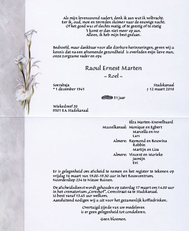 Rouwkaart R. Marten
