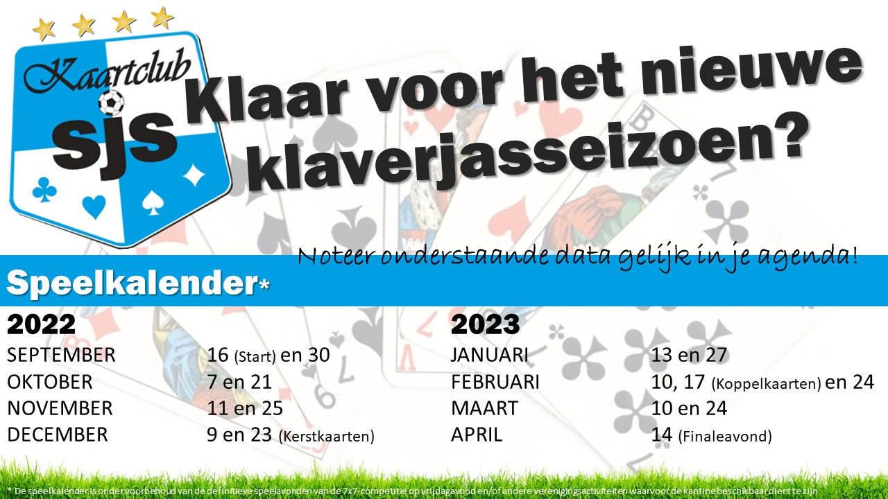 Speelkalender Klaverjassen 2022 2023